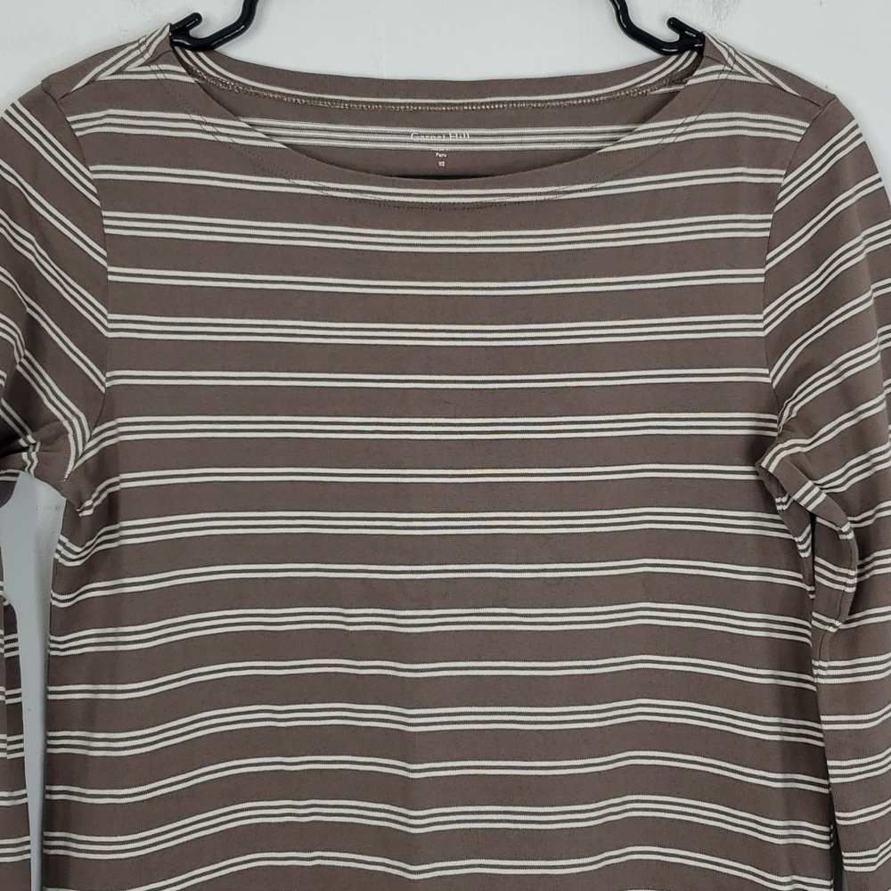Garnet Hill Dress Striped 3/4 Sleeve Shift Pockets Scoop Neck Brown Womens 02 - Picture 3 of 11